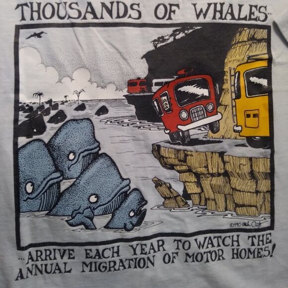 Vintage Save The Whales Environmentalism Nature Comic Cartoon T-Shirt - Picture 1 of 9